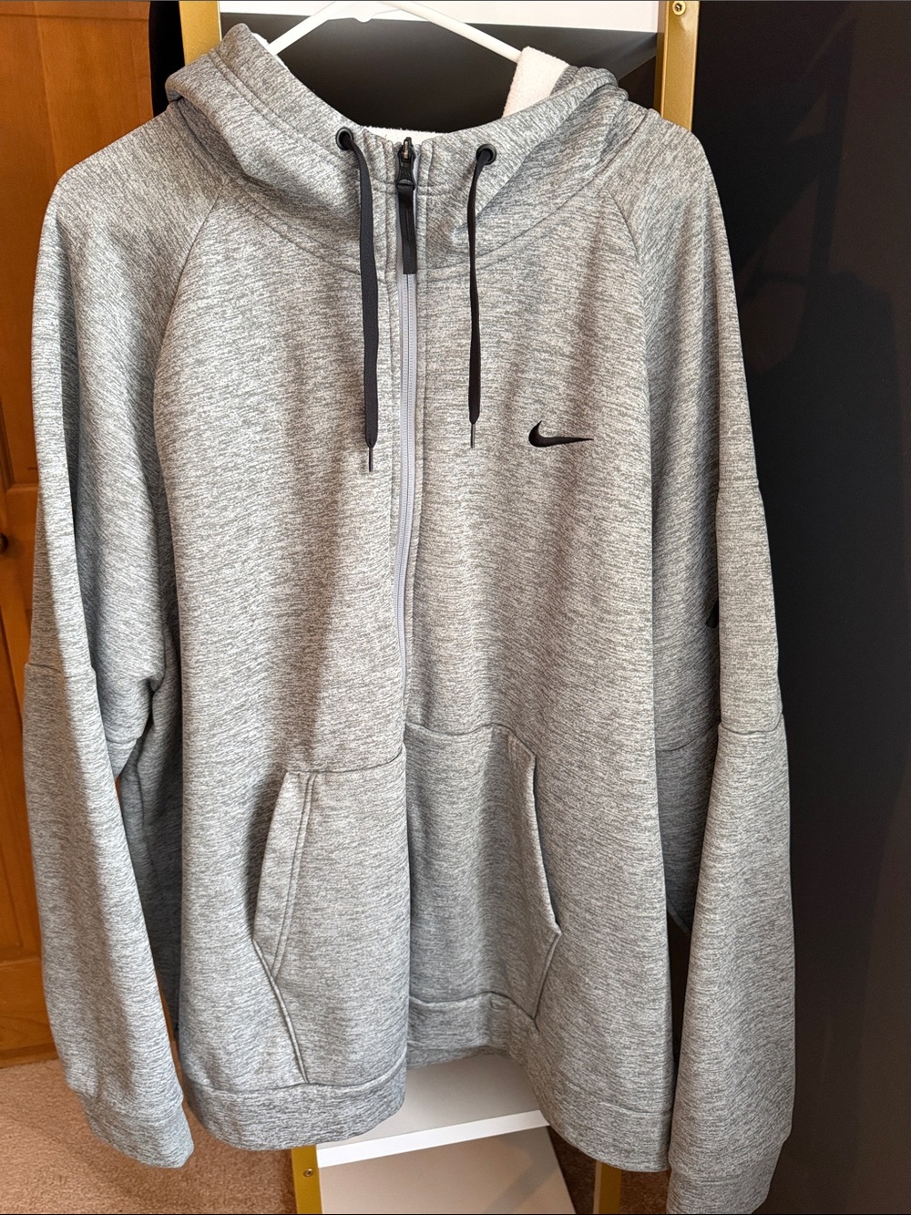 Nike Heather Gray Full-Zip Hoodie with Black Swoosh